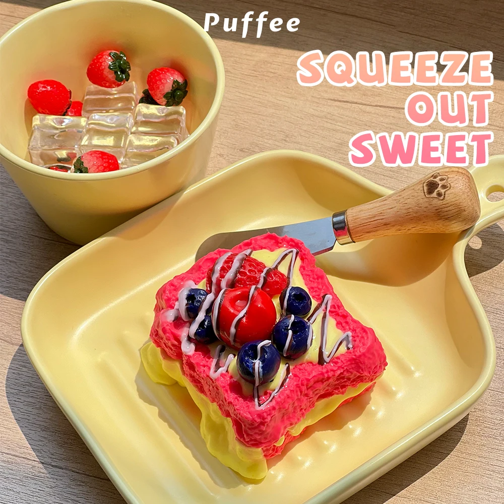 Strawberry Cheese Toast Food-grade Silicone Squishy Toy, Handmade Taba Squishy, Creamy Soft Adhesive Slow Rebound Squeeze Toy