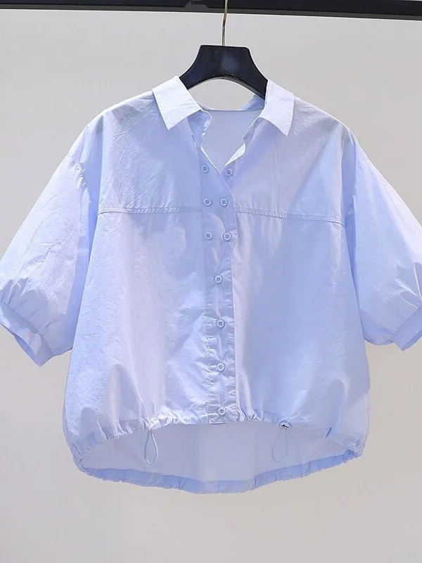 Faionable ort Lantern Sve White irt Donna Estate New Sle Ele ort irt Versione coreana Colletto ampio
