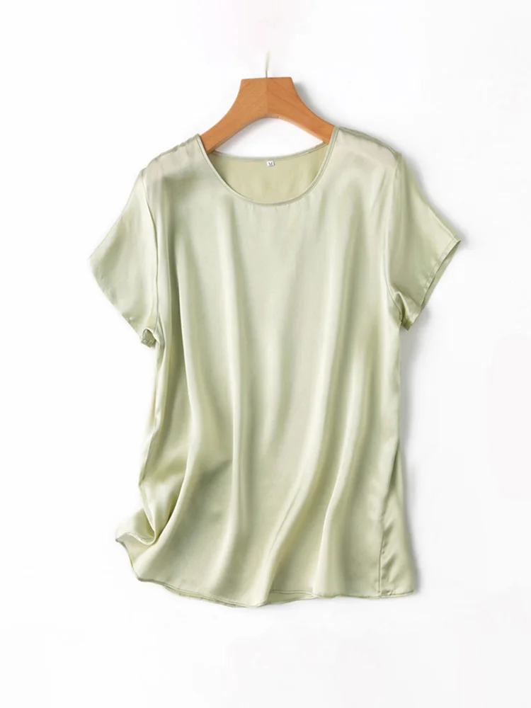 SuyaDream, vrouw zijden T-shirt, 100% echte zijde korte mouwen effen O-hals T-shirt, 2025 nieuwe zomertop