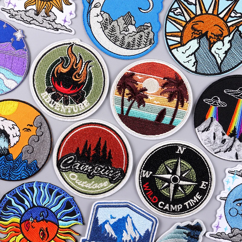 Wilderness Patch Iron On Patches For Clothing Outdoor Embroidered Patches On Clothes Camping Embroidery Patch Hook Loop Stickers