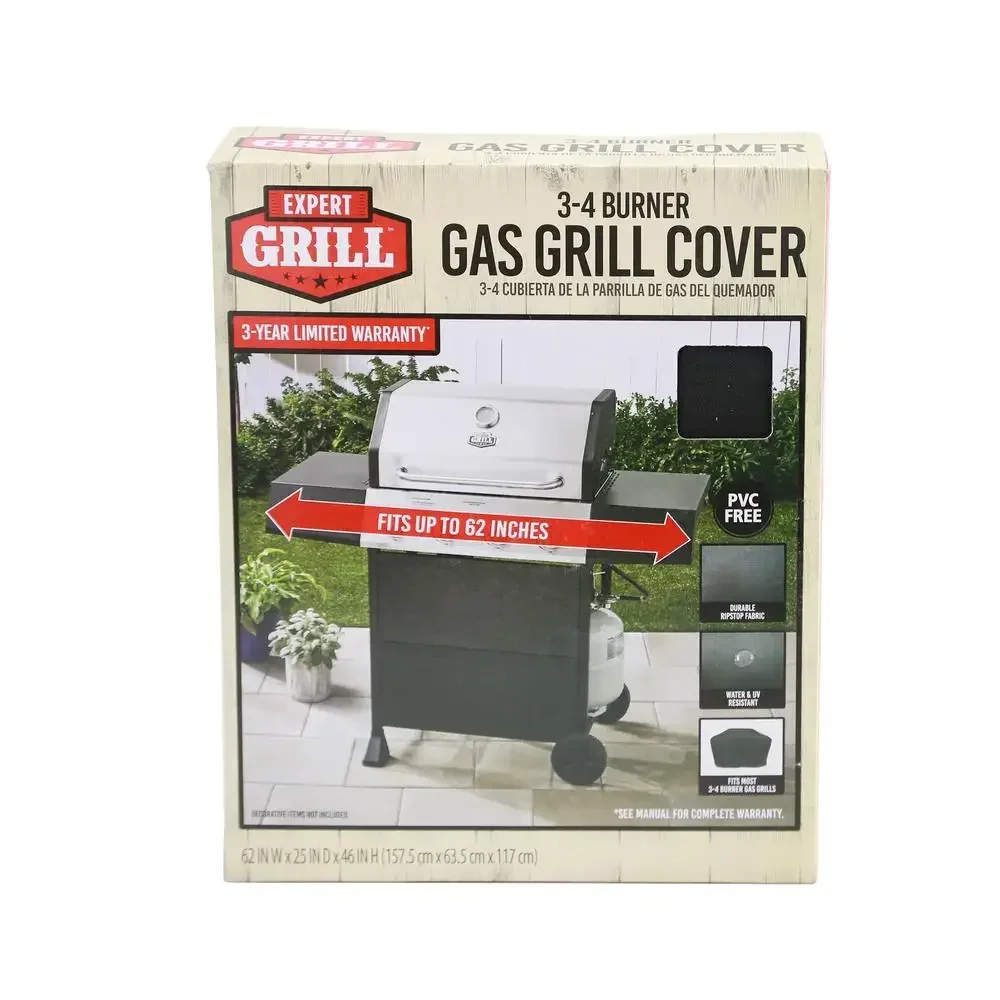 Cubierta para parrilla de Gas, Protector impermeable para barbacoa al aire libre de 62 ", tela Ripstop, protección meteorológica duradera, cierre de gancho UV