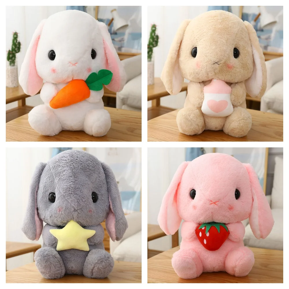 22CM Long Ear Cuddle Rabbit Plush Toy Cute Soft Animation Around Eating White Rabbit Doll To Give Children Birthday Gifts