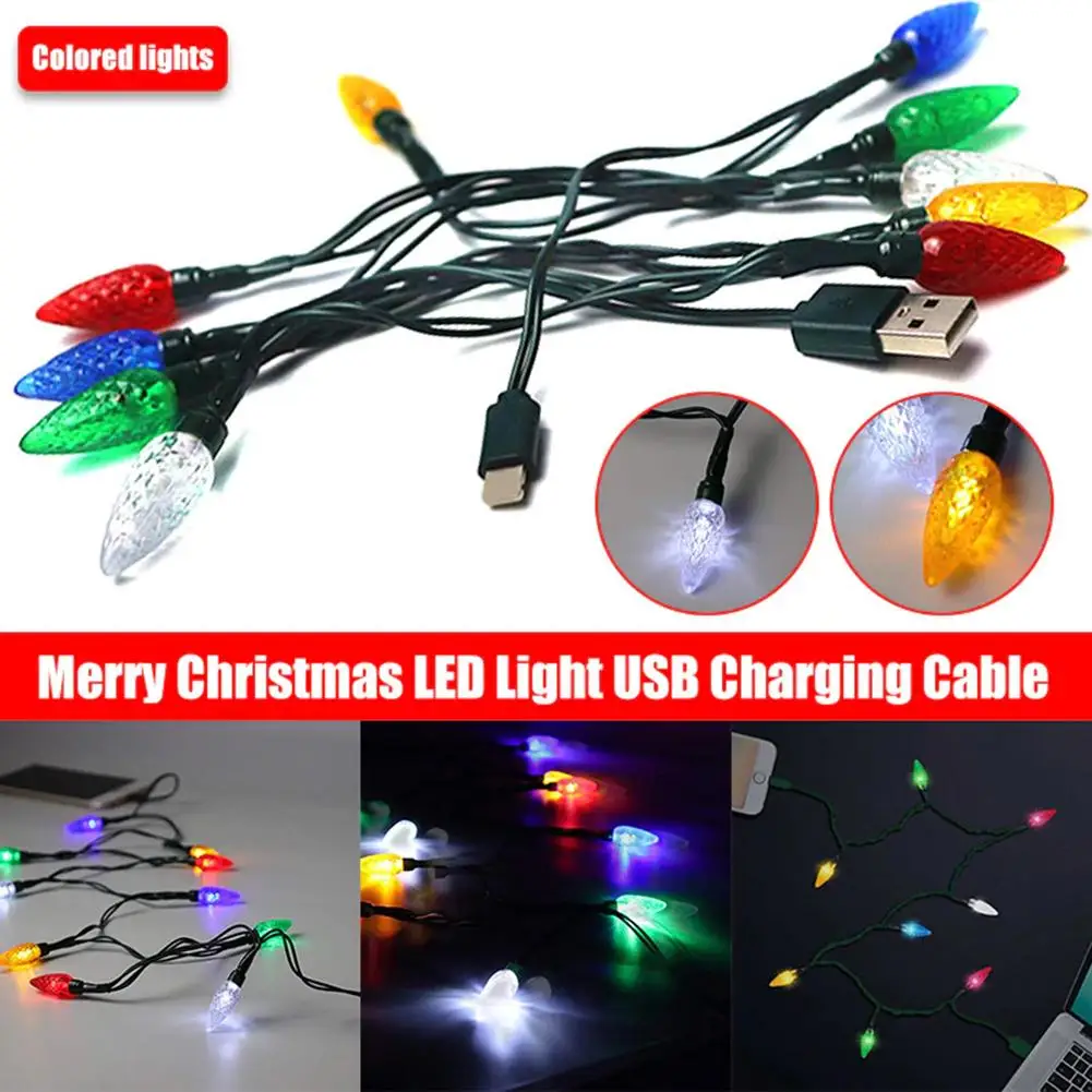 نوع C كابل شحن مع ضوء LED ، USB شاحن الحبل لتعزيز الهاتف أندرويد ، مصباح مضيئة ، عيد ميلاد سعيد ، دروبشيب