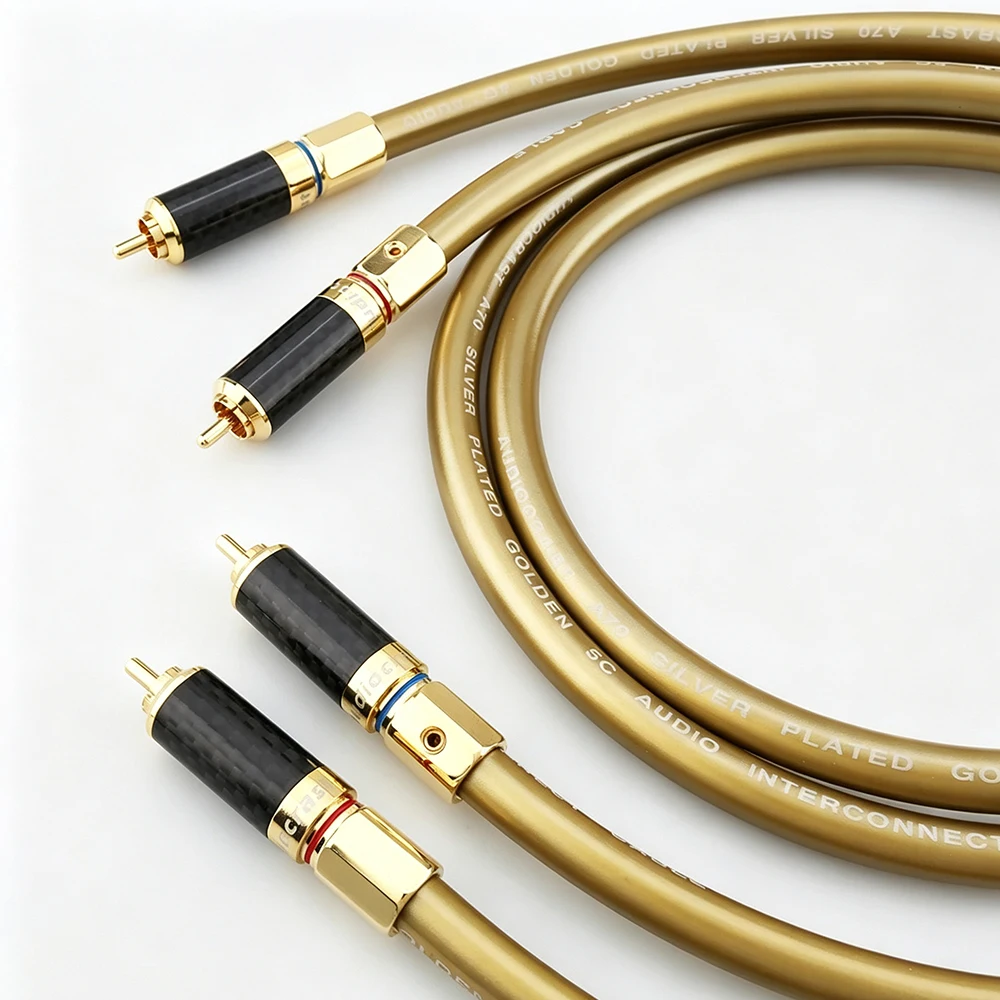 A pair of HIFI silver plated RCA audio cables for interconnecting amplifiers and players