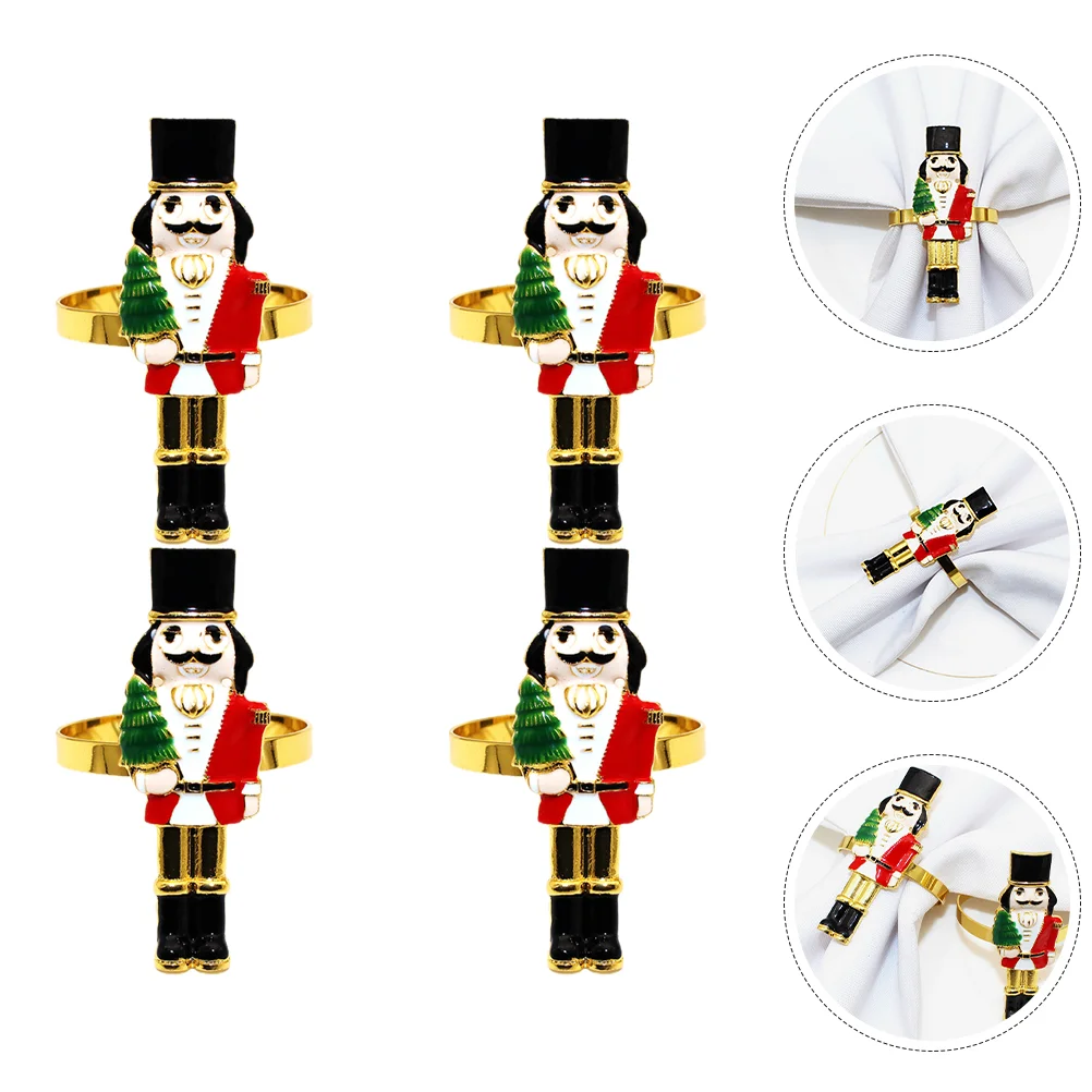 

Tissue Ring Holder Walnut Soldier Napkin Buttons Holiday Party Decorations (4) 4pcs Rings Nutcracker Shaped Xmas Buckle