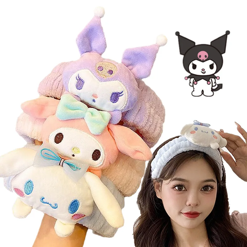 Sanrio Cartoon Plush Scrunchie Hello Kitty Headband Kuromi Sweet kawaii Anti Slip Hair Band Headwear Girl Heart Decorative Gift