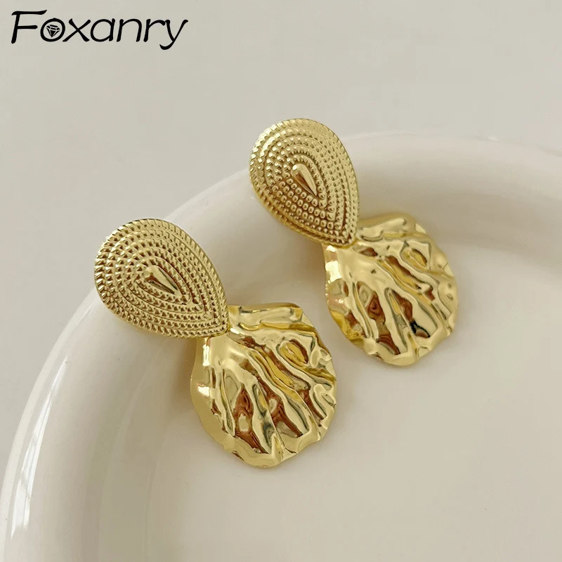 Foxanry Irregular Geometric Drop Earrings For Women Vintage Exaggerated Elegant Fashion Prevent Allergy Engagement Jewelry Gifts