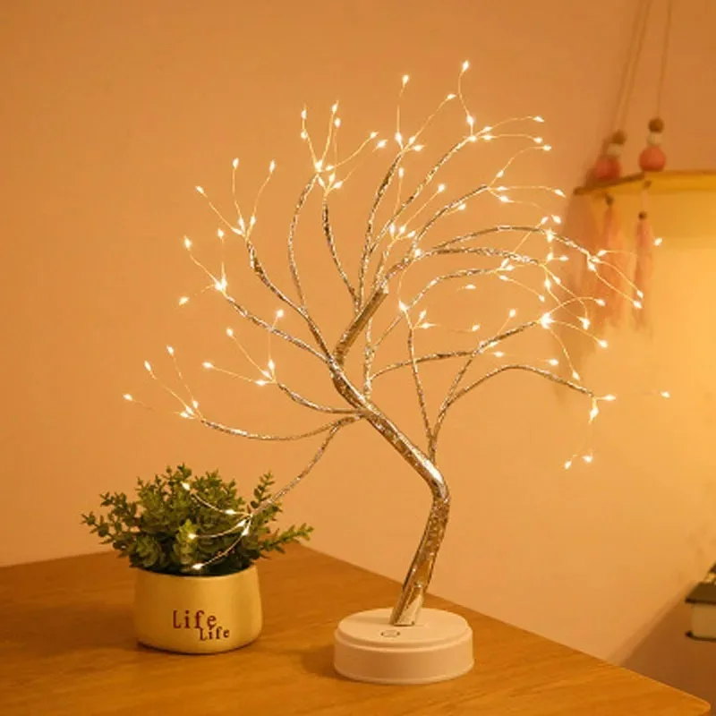 LED Night Light Mini Christmas Tree Copper Wire Lamp Children\'s Lights Home Bedroom Decoration Fairy Tale Light Holiday Lighting