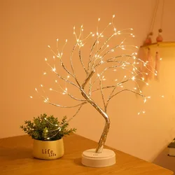 LED Night Light Mini Christmas Tree Copper Wire Lamp Children's Lights Home Bedroom Decoration Fairy Tale Light Holiday Lighting