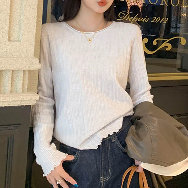 

Knitted Sweater Women Pullovers Fashion Long Sleeve O-Neck White Knit Sweater Pullover Women Tops Sweaters Sueters De Mujer Q790
