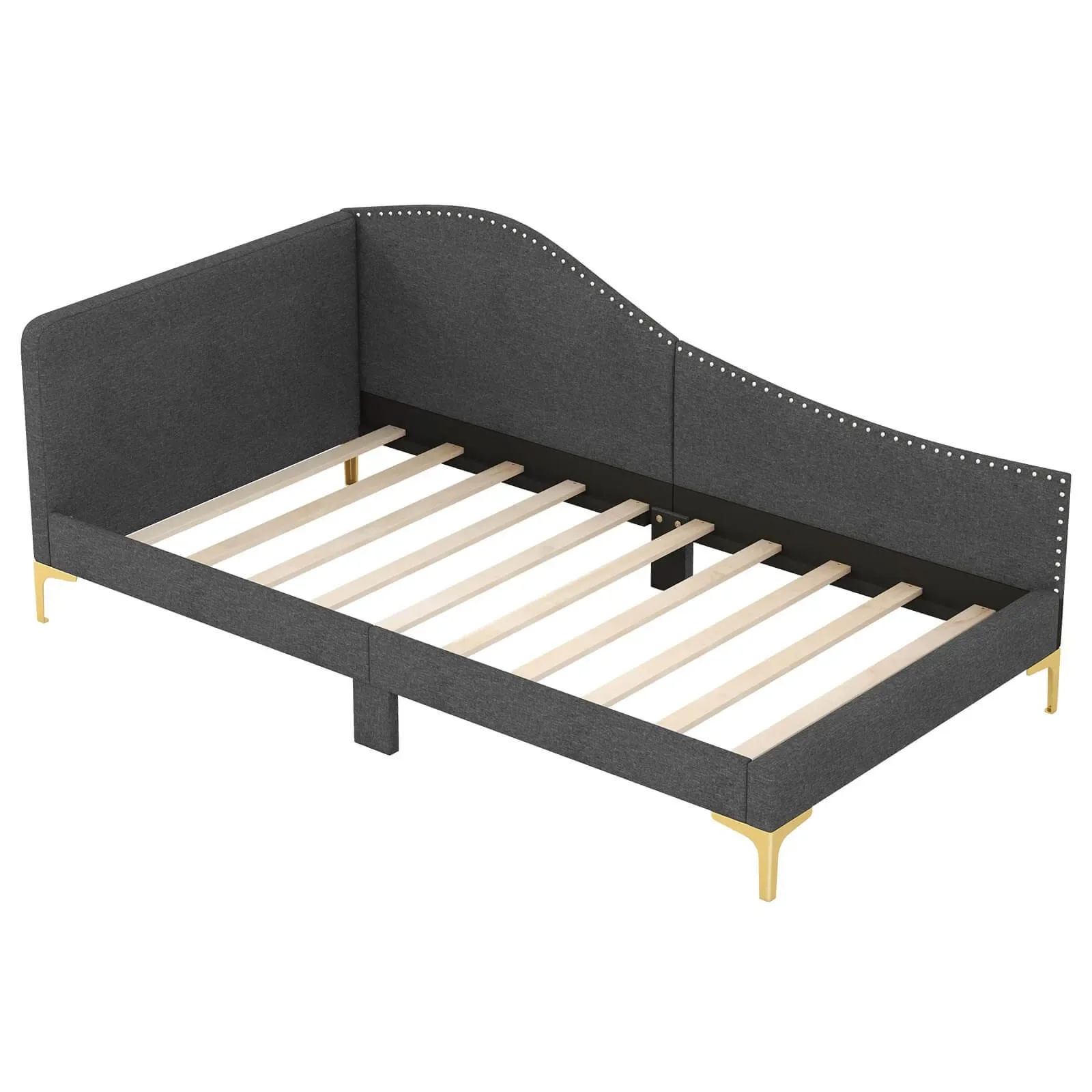Twin Size Upholstered Daybed Rivet-Tufted Platform Bed with Metal Legs