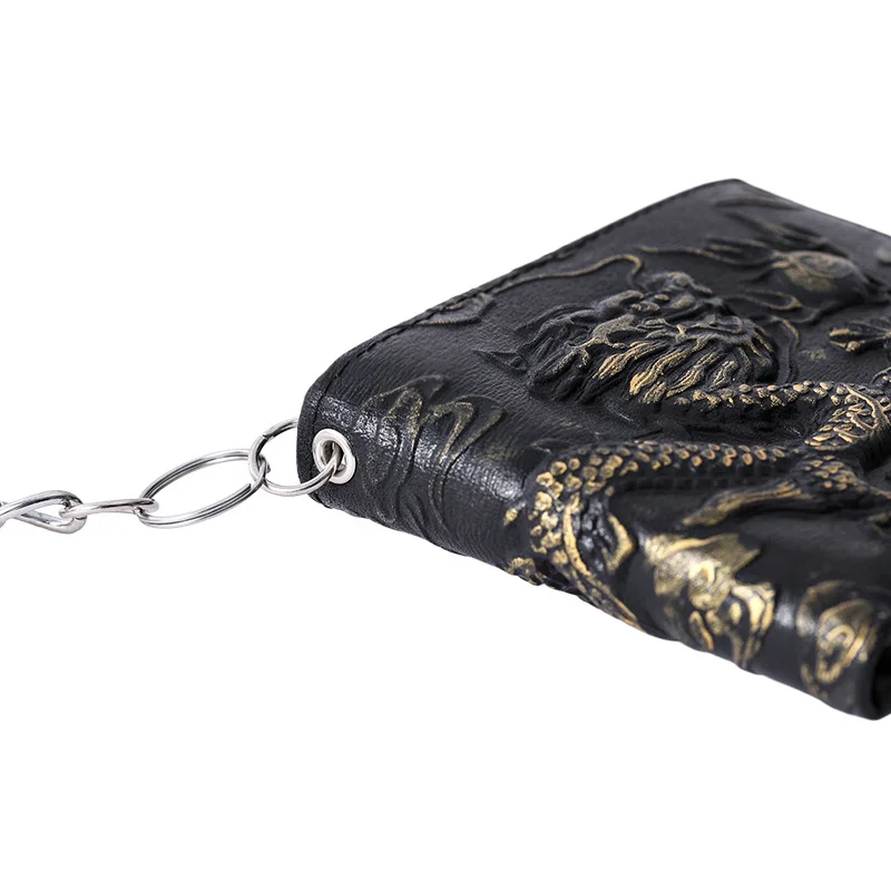 Punk Rock Biker Herren-Geldbörse mit Metallkette Retro Silberner Drache Geprägt Echtes Leder Diebstahlsichere Kettenbörse für Männer – Detail 20