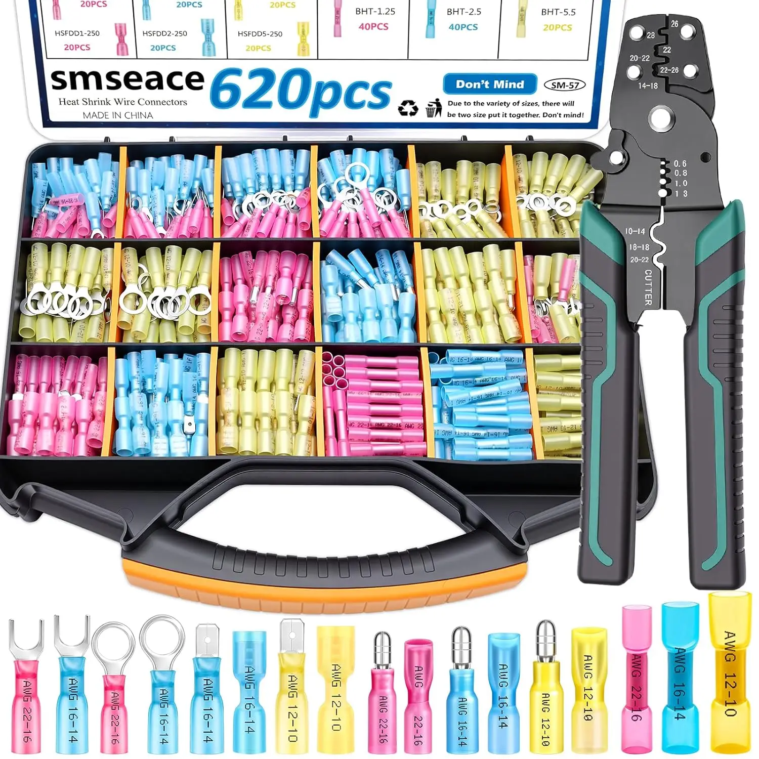 

620Pcs Heat Shrink Wire Connectors Kit with Crimping Tool, Waterproof Electrical Terminals for Automotive Boat Stereo