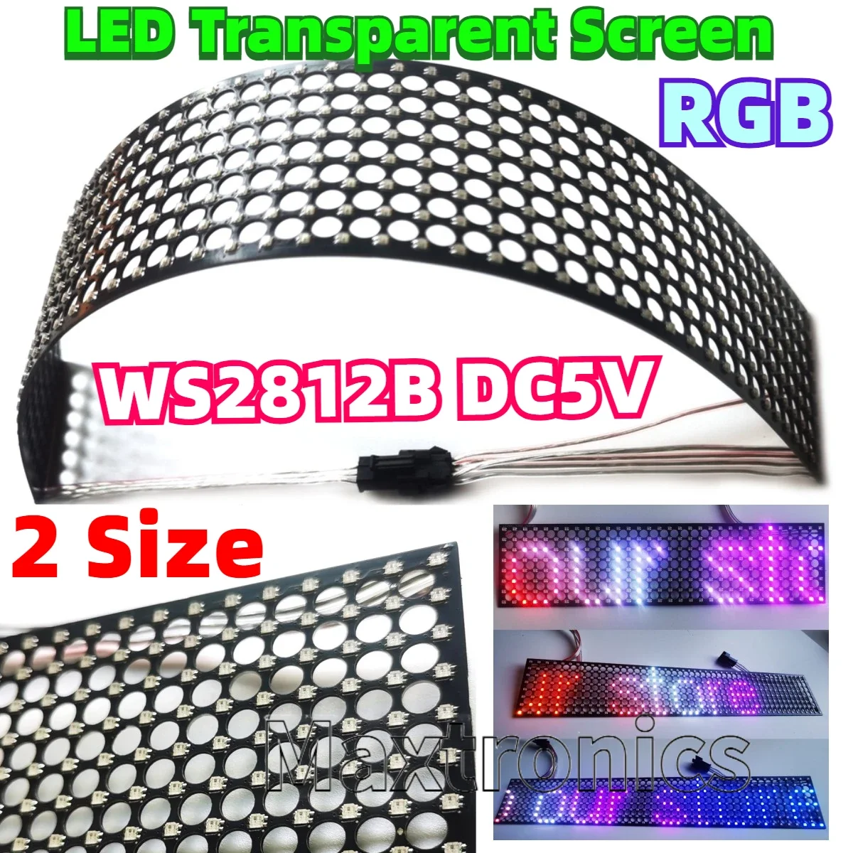 WS2812B Przezroczysty ekran LED Pełnokolorowy RGB 256/384 pikseli Protokół SPI 2020 Koralik lampy do panelu LED DC5V P6.25 Znak