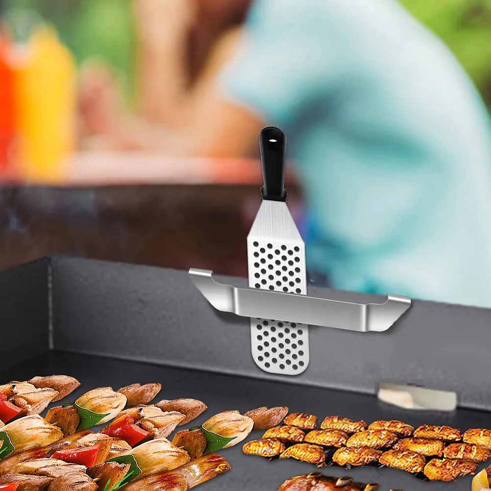 

2pcs Stainless Steel Griddle Spatula Holder Barbecue Tool Rack Portable Heat Resistant Metal Spatula Rack For Camping Baking Pan