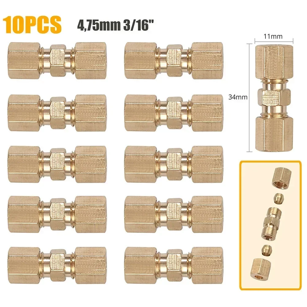 10Pcs Brake Lines Pipe Brass Connector For Brake Line Without Flaring 4.75mm 3/16\