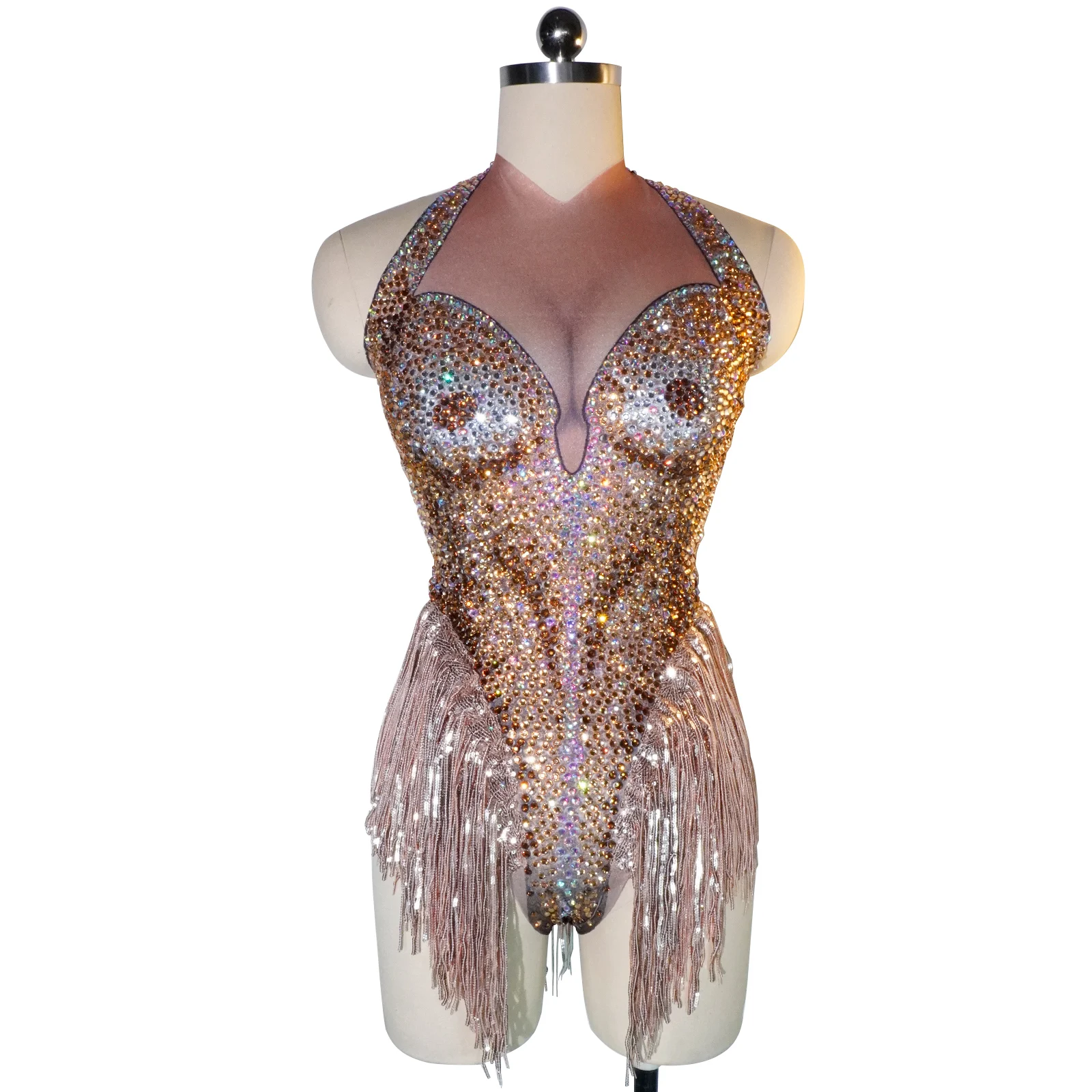 

Golden Sequined Suede Sexy Tight Jumpsuit Ladies Dance Performance Party Dancers Singers Club Stage Performance Costume Carnival