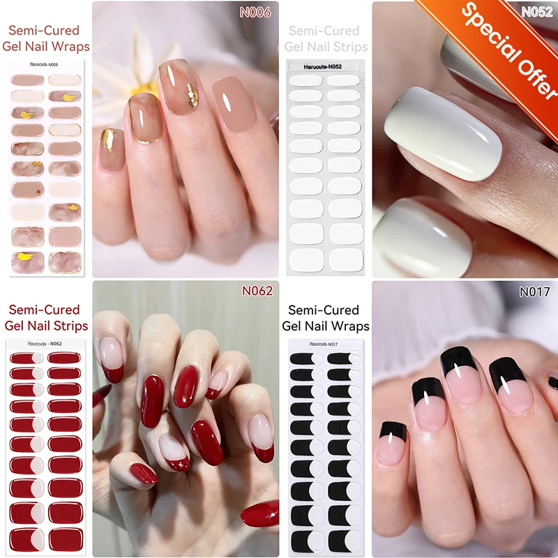 

16/20/22 накладки, полузатвержденные гелевые наклейки для ногтей, УФ/светодиодная лампа, вывернутые светящиеся обертывания для ногтей, долговечные гелевые полоски для ногтей с полным покрытием на Хэллоуин