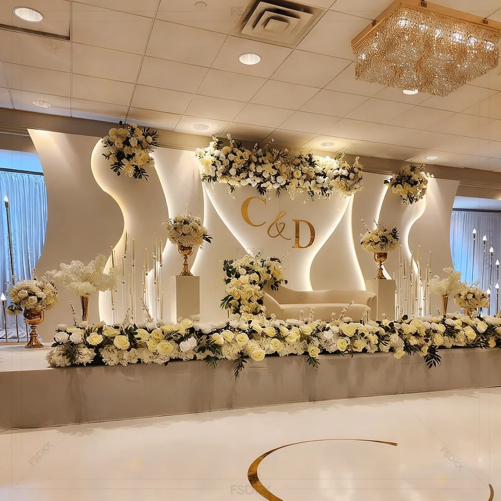 FSDKX PVC 3D Wedding Backdrop Stage Decoration 3D Pvc Arch Backdrop Wall Stand White Acrylic Panel Backdrop