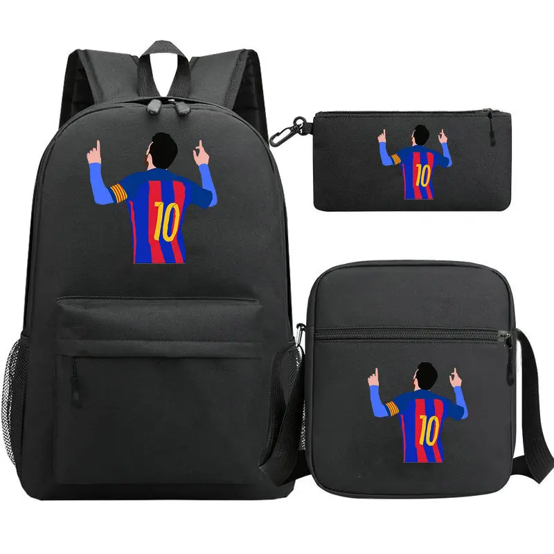 New Messi Backpacks 3pcs Football Stars Printe Lightweight Simple Laptop School Bags Junior-senior high school Students Mochilas