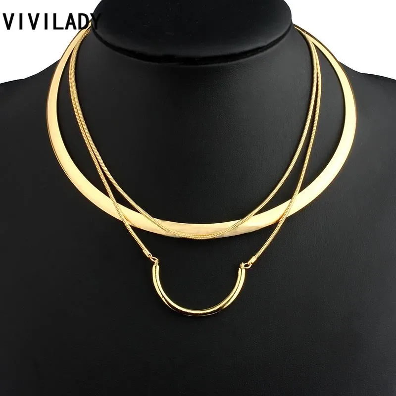 VIVILADY Vintage Classic Alloy Multi-layer Portrait Geometry Necklace Clavicle Chain For Women Luxurious Jewelry Festival Gift