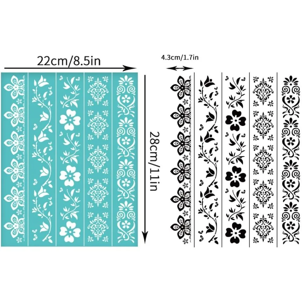 2 Pcs Flower Borders Silkscreen Stencil Reusable Self-Adhesive Silk Screen Printing Plants and Floral Pattern Mesh Transfers