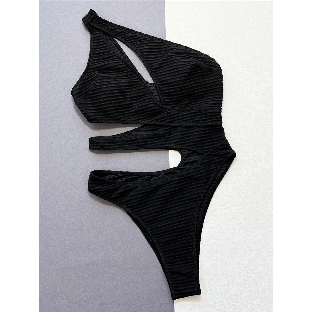 Asymmetrischer, ausgeschnittener, einteiliger Badeanzug für Damen mit einem Schulterträger, hoher Beinausschnitt, Monokini, Badebekleidung, Badeanzug, Modell V5689 – Detail 9