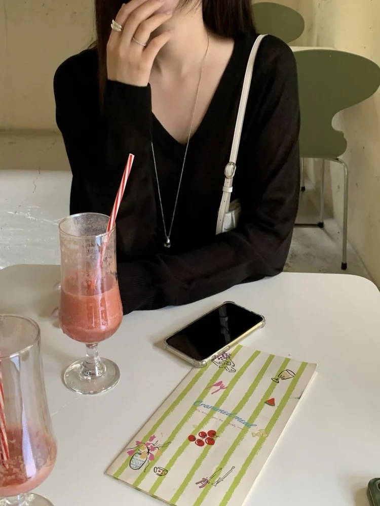 Afslanken Chique Zomer Dun Gebreid V-Ne Losse Dames Top Ademend Eenvoudig Matchable Sunade Vest Lang Sve Crew Ne