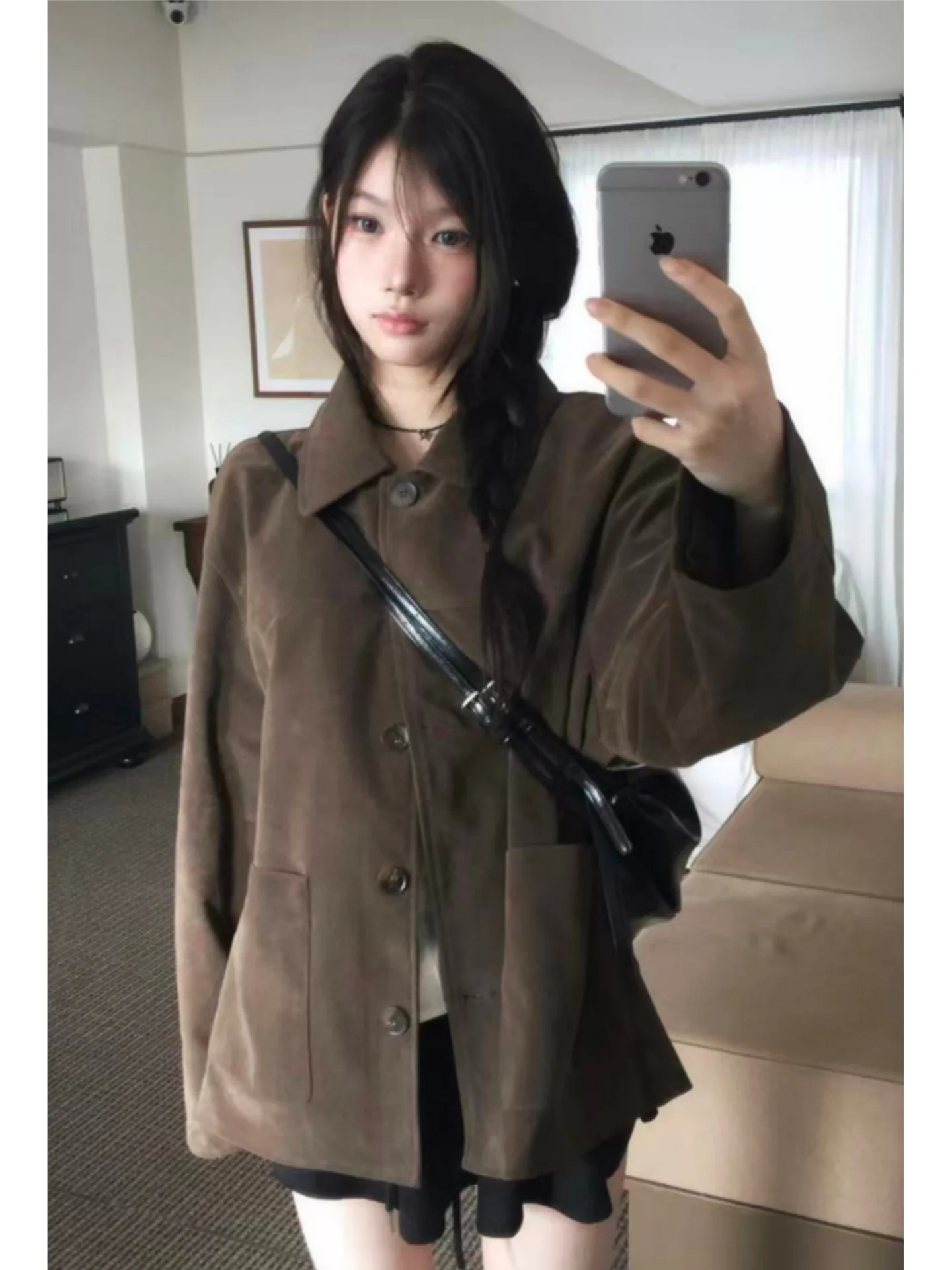 

Casual Loose Fit Vintage Jaet Single Button ket Detail Turn-down Collar Women's ort Outerwear Autumn Winter New Sle