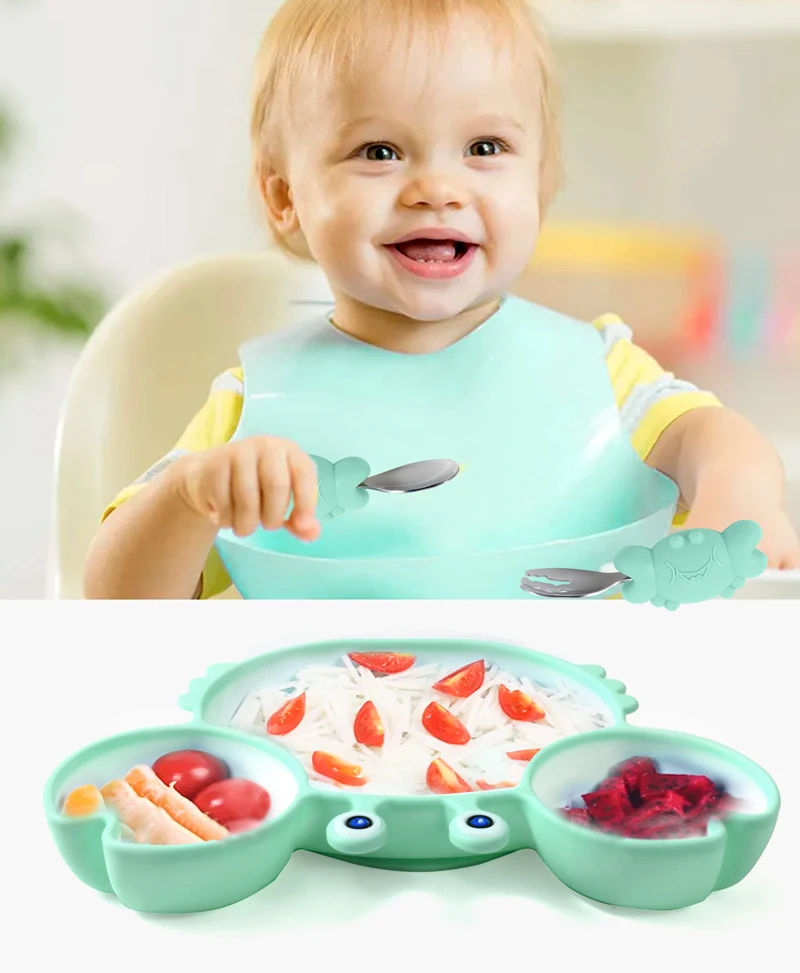 baby Items With Free Shipping Feeding Bowl Bebe Suction Bowl With Crab Stainless Steel Fork Spoon Baby Accessories for Babies