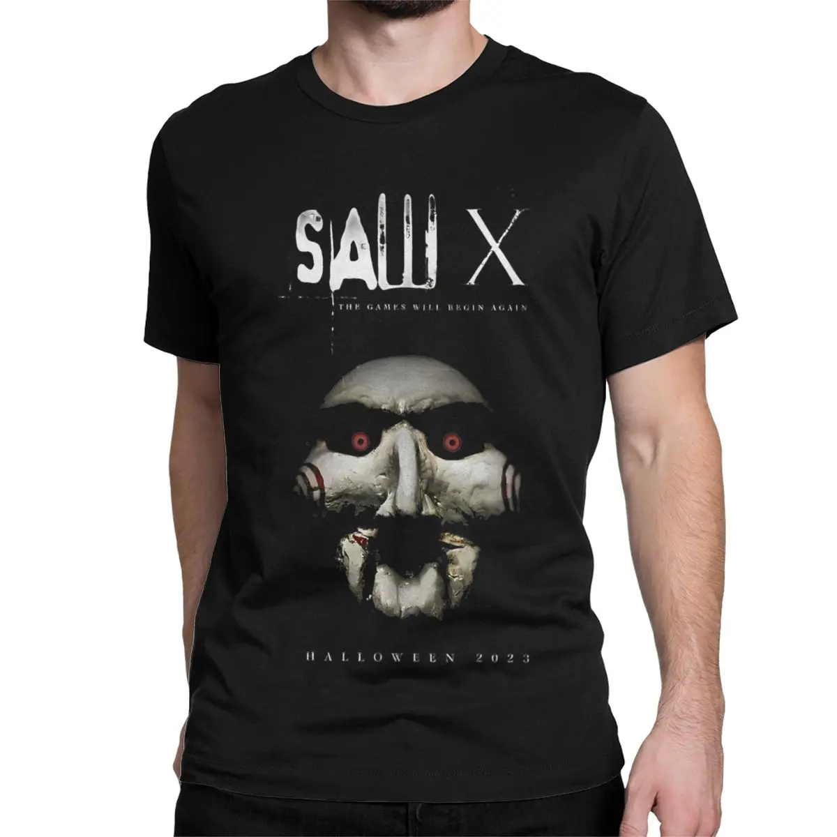 Men Women's Saw X Halloween Horror Movie T Shirts SAW Head Torture 100% Cotton Awesome  Round Neck Tee Shirt Printing T-Shirt