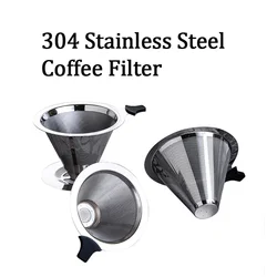 New Reusable Coffee Filter Double Layer 304 Stainless Steel Coffee Filter Holder Pour Over Coffees Drip Mesh Coffee Tea Filter