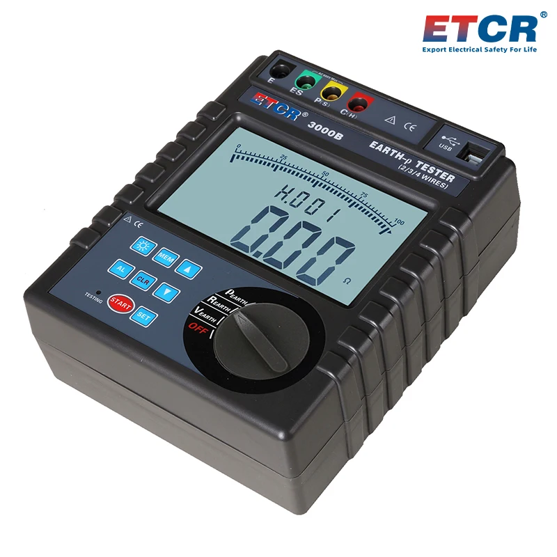 ETCR3000B New Digital Earth Resistance Soil Resistivity/Earth Voltage/AC Voltage Meter 0.00-30.00kOhm