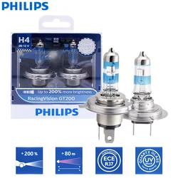 Philips RacingVision GT200 H4 H7 9003 HB2 12V +200% Brighter Light Auto Halogen Headlight High Low Beam ECE Car Lamps, Pair
