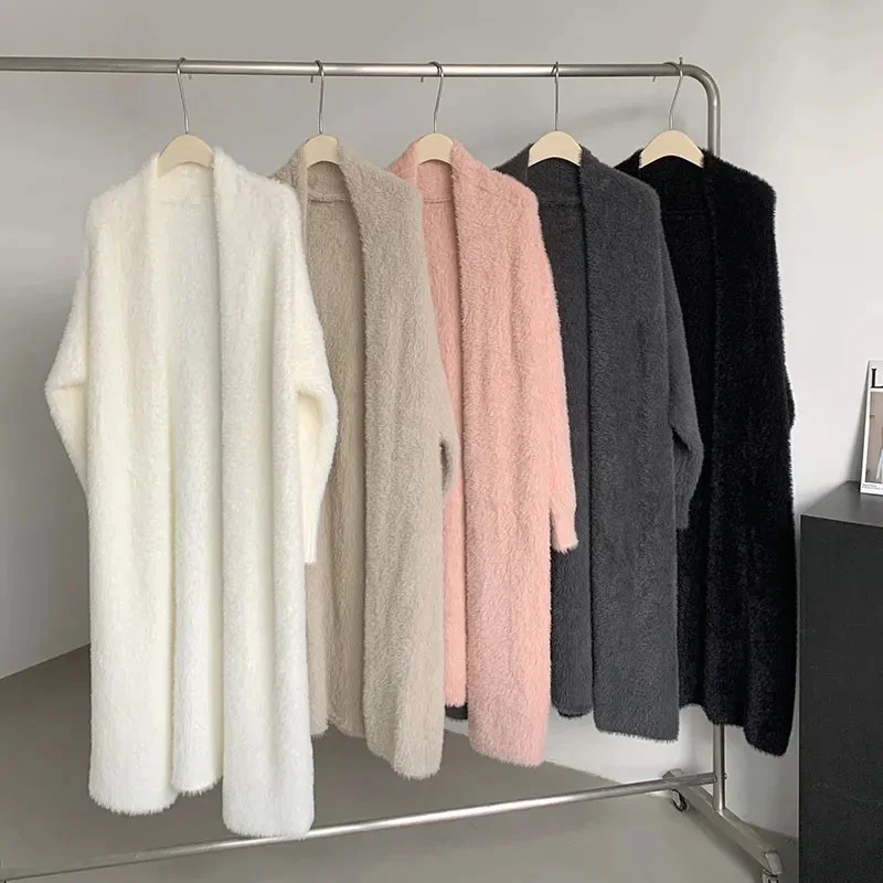 Autumn Winter New 2023 Women Imitation Mink Velvet Jacket Women's Loose Long Casual Warm Knitted Cardigan Female Knitwear Tops