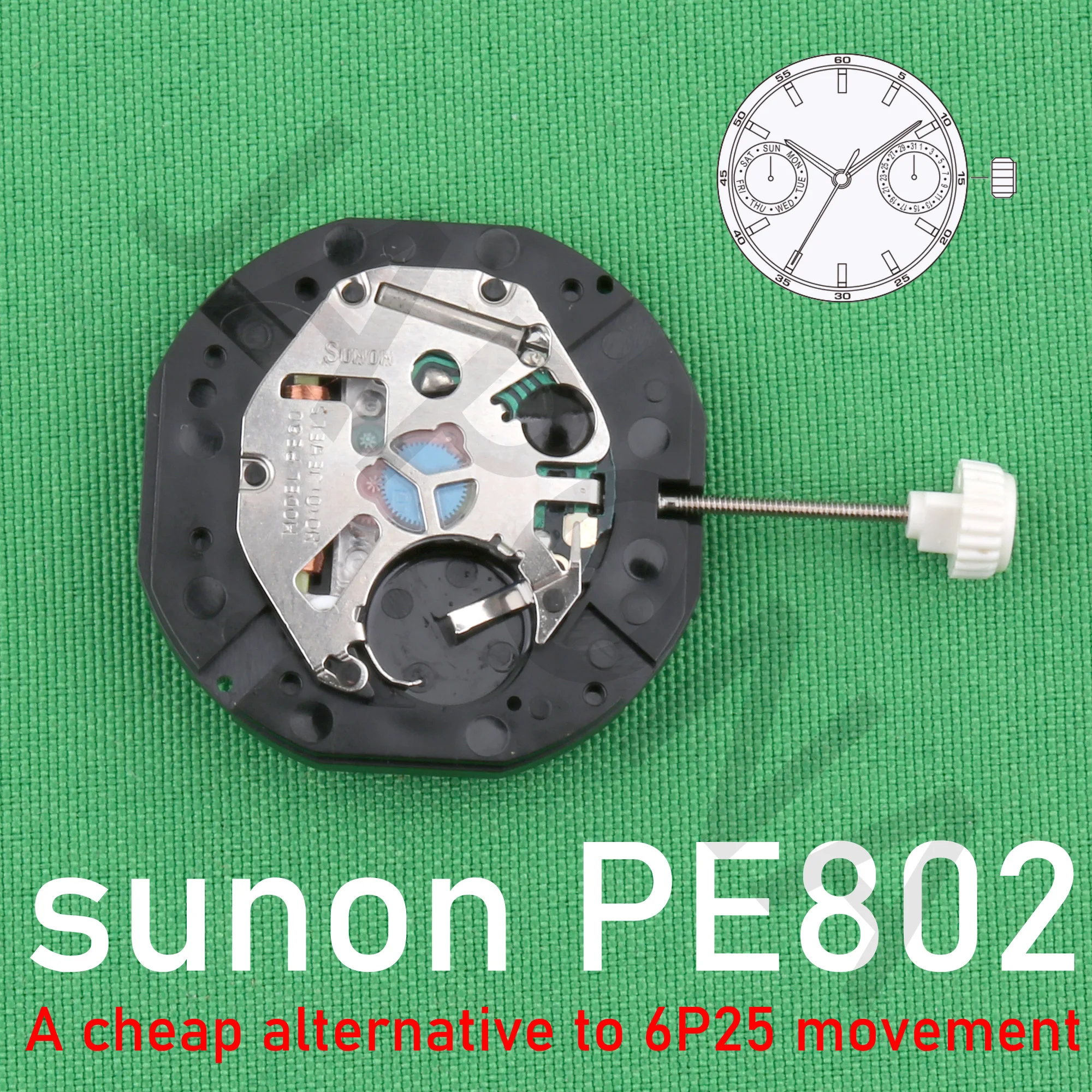 ساعة sumon متعددة العيون ، PE802 ، PE80 ، 3 ، 9 ، التاريخ ، اليوم ، حركة الكوارتز ، البديل ، 6p25