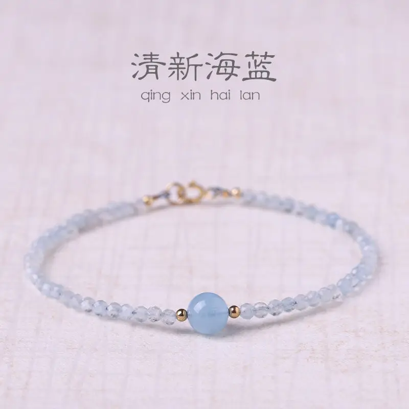 

Бледно-голубой браслет из натурального аквамарина для женщин, нишевый дизайн, подарок лучшему другу, мужество, камень дружбы, склеивание кристаллов, ювелирные изделия