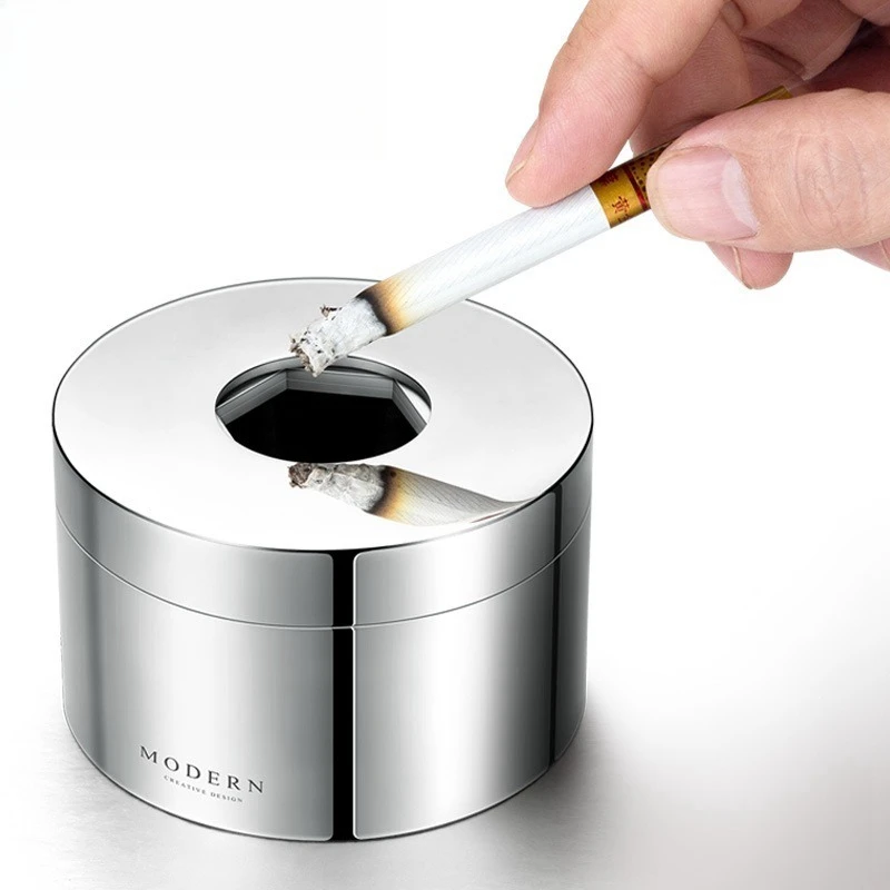 

Germany MODERN creative personality trend ashtray stainless steel closed with cover anti-fly ash male metal