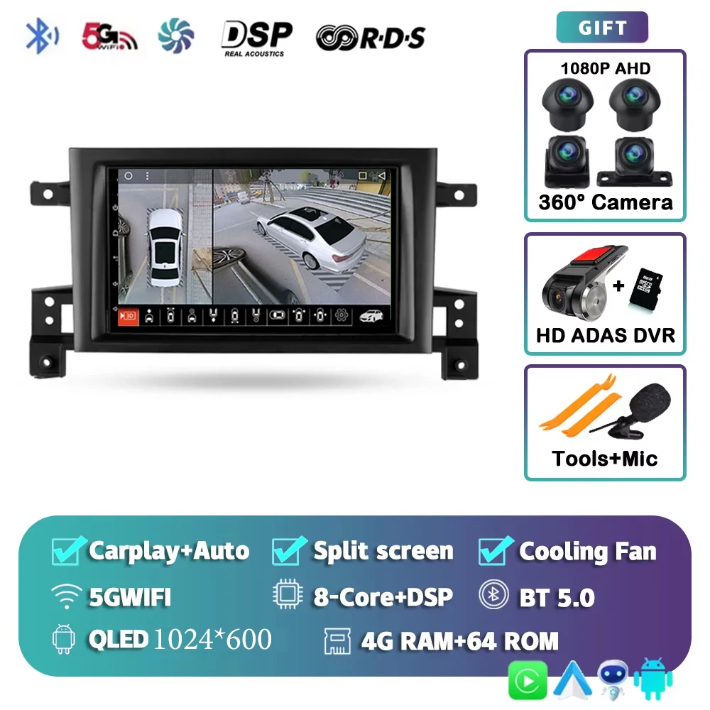 NAVIRELAX 7 zoll Für Suzuki Grand Vitara 3 2005 - 2015 2K 12 + 256 QLED Android 14 CarPlay Auto radio Multimedia Video Player GPS stereo Kopf 7
