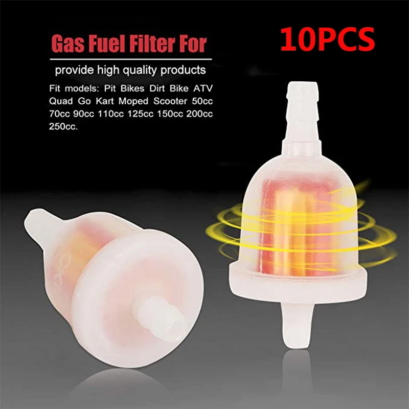 New 10pcs Motorcycle Plastic Inline Gas Fuel Filter for 50cc 90cc 110cc 150cc 250cc ATV Dirt bikes Go Kart Scooter