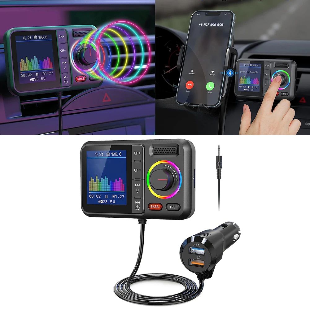 

Hands-free Car MP3 Player Dual USB Fast Charging 12-24V Voltage CVC Noise Cancellation For Car Use For Smartphones