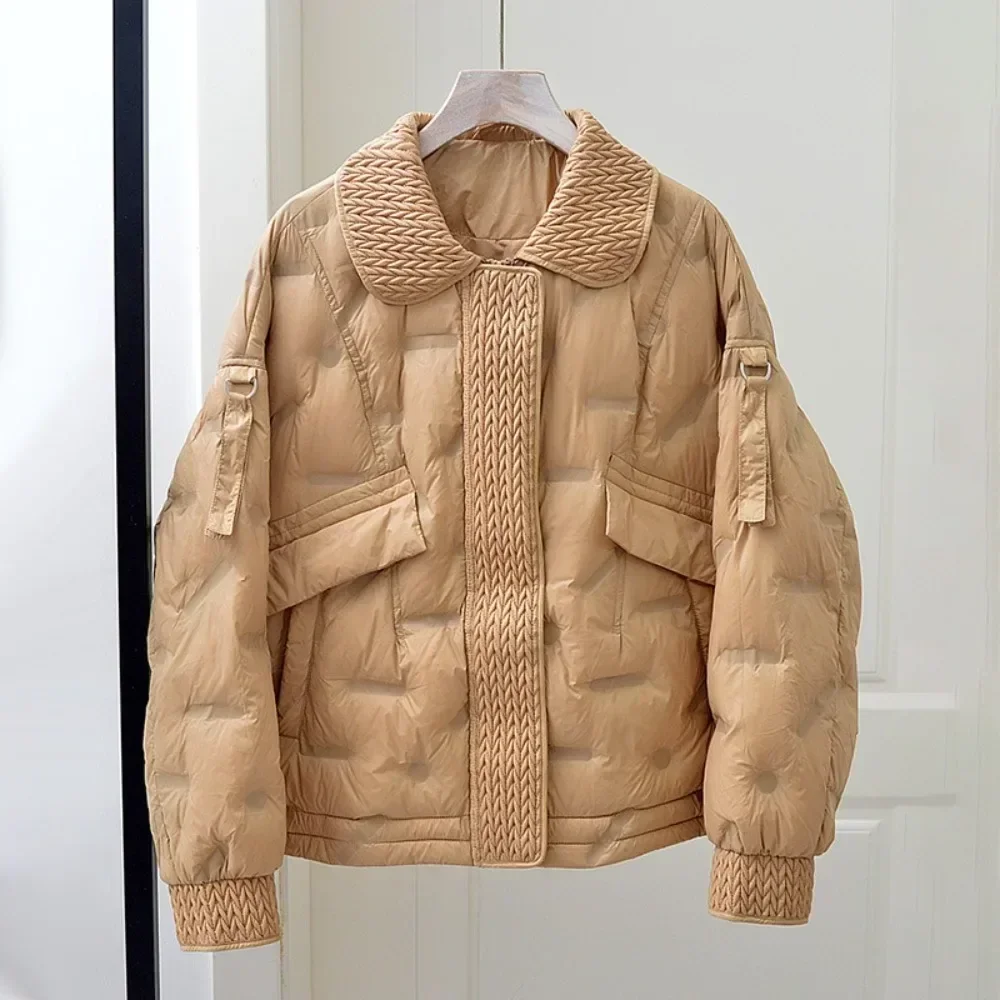 女性用ダックダウンフグコート,ルーズアウター,タートルネック,カジュアルな白いジャケット,特大,秋冬,2022