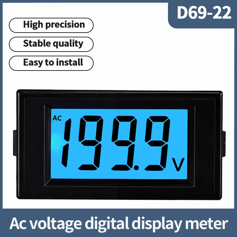 D69-22 AC Voltage Digital Display Meter AC/DC8-12V Isolated Power Supply LCD Digital Display AC 0-200V600V High Precision