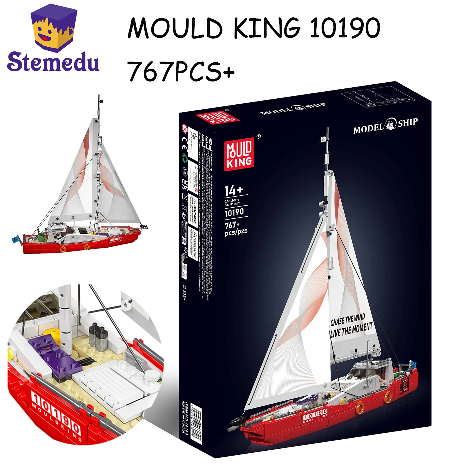 Mould King 10190 Modern Twin-Mast Sailing Ship Building Blocks Toy STEM Educational Exploration Ship Model Kit Kid Creative Gift