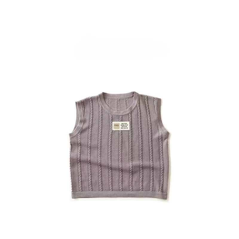 

2025 Summer Children's New Ice Feeling Skin Friendly Solid Color Knitting Fried Dough Twists Pattern Outer Vest