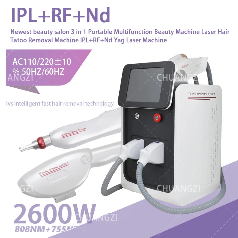 Free Shipping Portable 3 In 1 IPL Opt  Nd Yag  Tattoo Removal Hair Removal Salon Use Safe And Painless