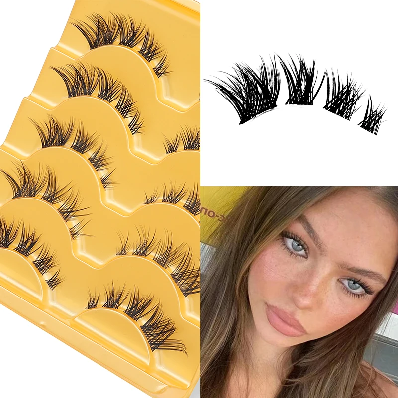 5 Paar transparente Flügelwimpern aus Kunstnerz, flauschige falsche Wimpern, koreanische natürliche Wimpern, Make-up-Wimpernstränge – Detail 5