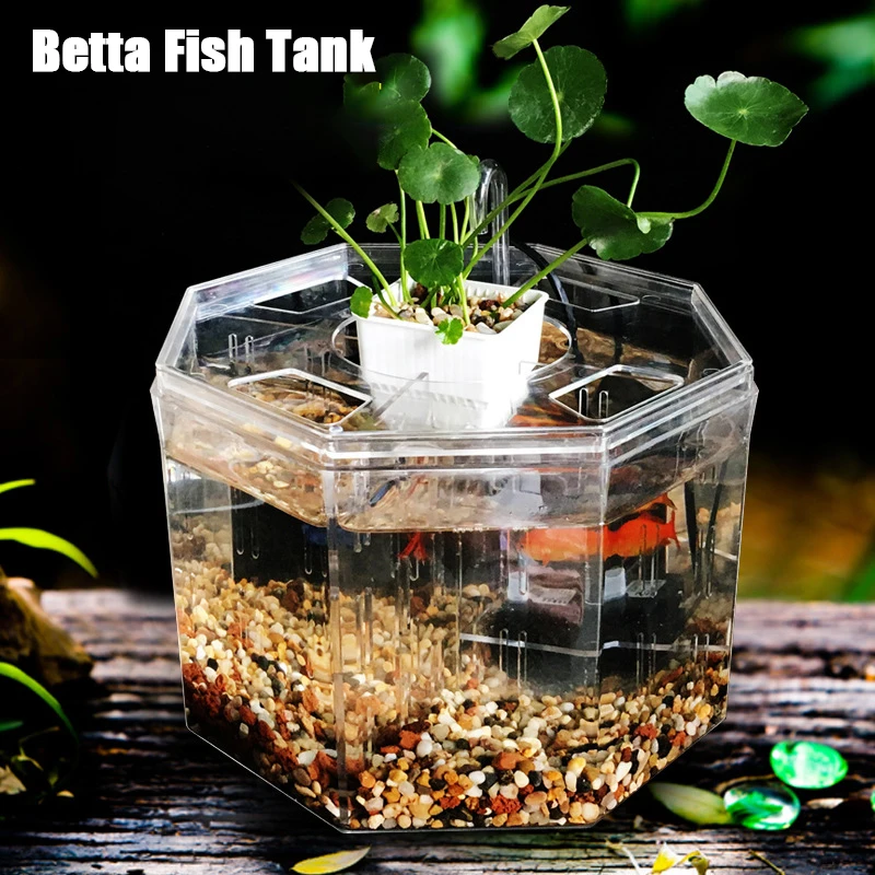 Aquarium Four Grids Acrylic Isolation Box Desktop Betta Fish Tank  Fish Tank Ornamental Aquarium Breeding Box Office Decoration