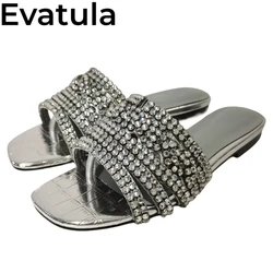 Blingbling strass infradito donna punta quadrata pantofole di cristallo piatto Fashion Party Mules Summer Beach Slides scarpe Femininas