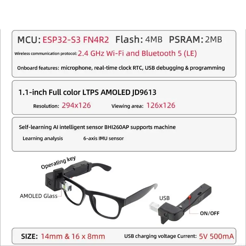U13B Kính kính mắt thông minh phong cách nâng cao với màn hình 1,1 inch và cảm biến trí tuệ nhân tạo tích hợp